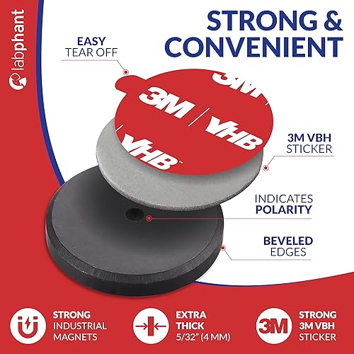 Miniatura 3 de Imanes de cerámica con respaldo adhesivo, 60 unidades de imanes de disco de Ø 1 pulgada x 532 pulgadas de grosor Ø 0.984 x 0.157 in con adhesivo 3M