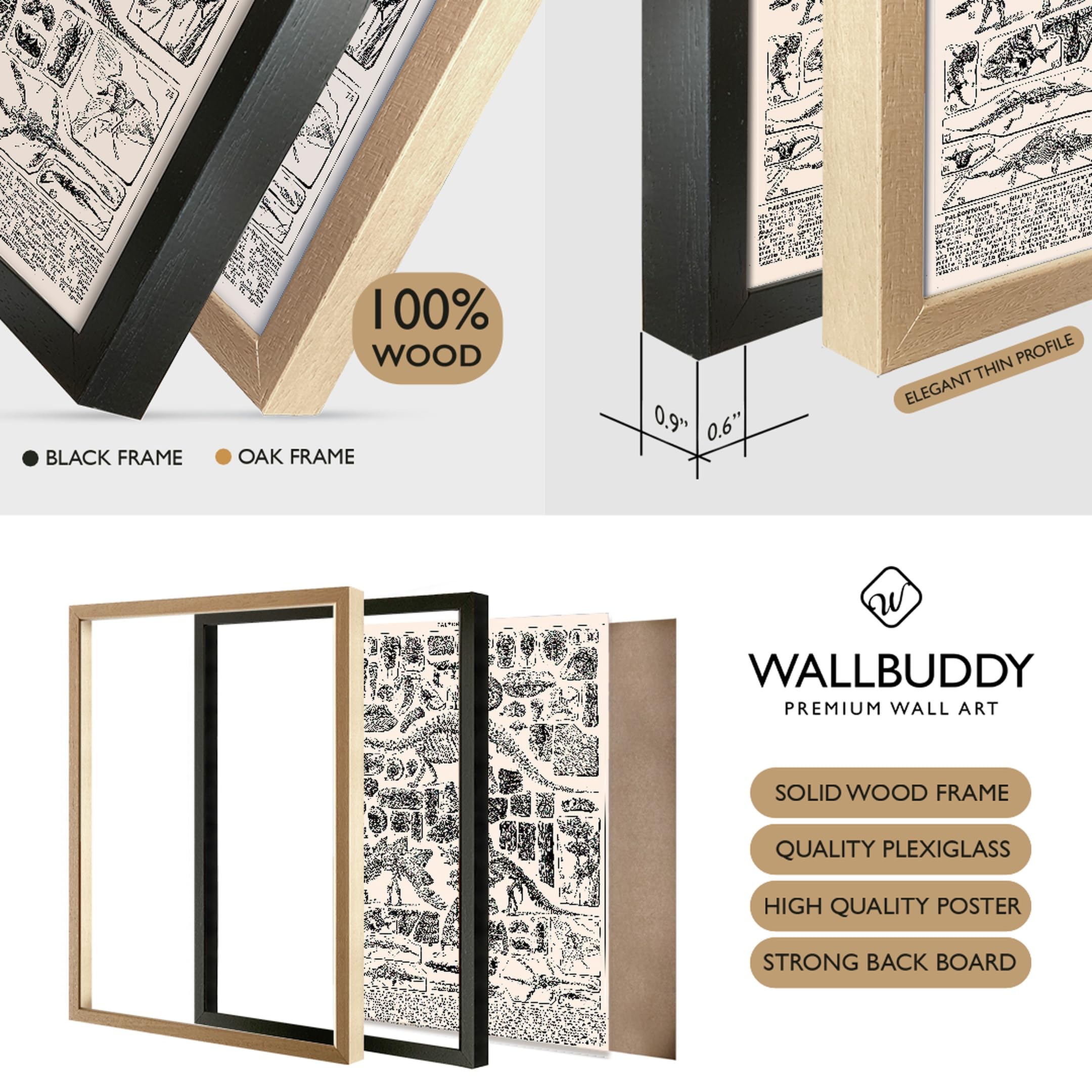 Wallbuddy Stampa d'Arte Verticale di Paleontolog (50 x 70 cm, Cornice nera)
