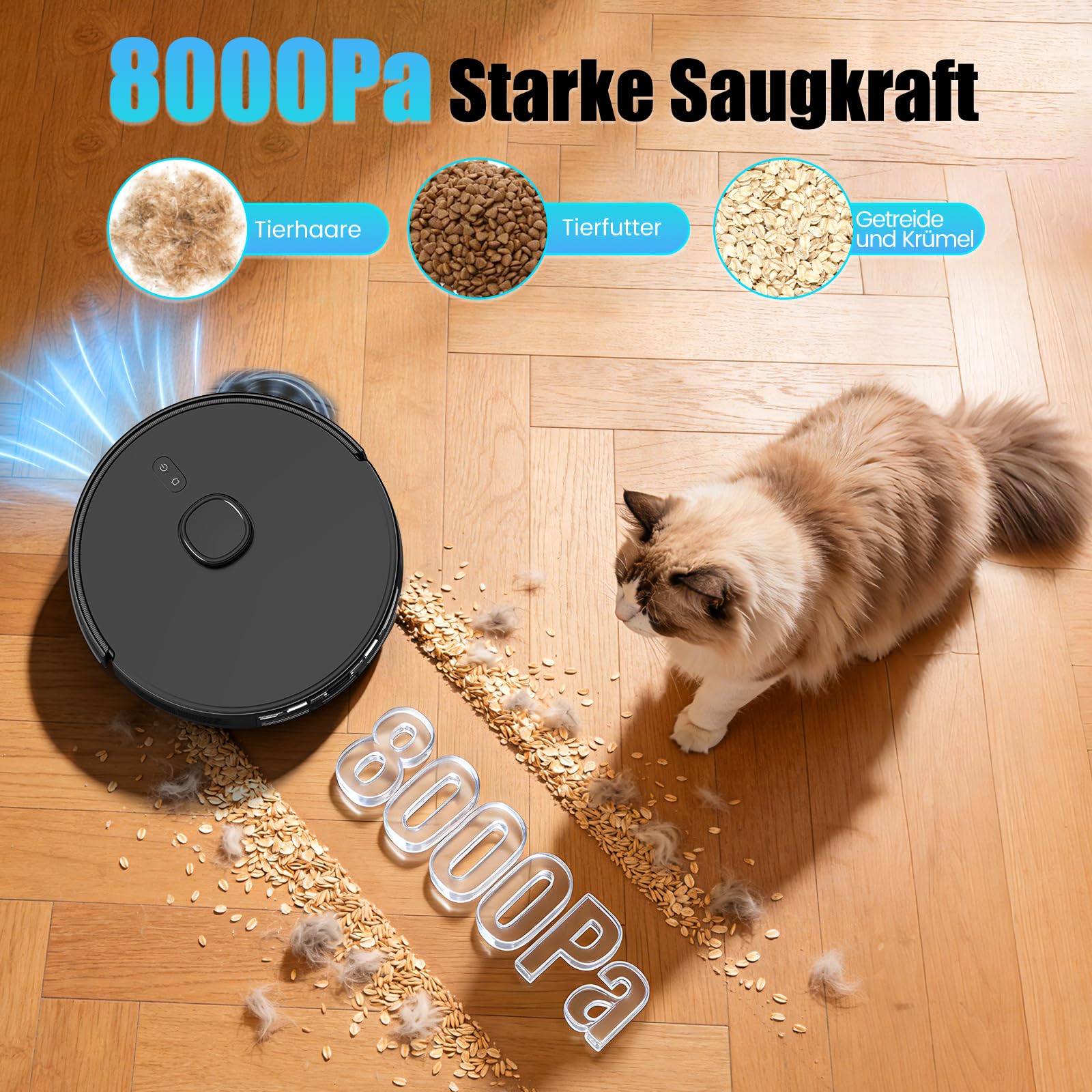 E10+ Saugroboter mit Wischfunktion, Staubsauger Roboter mit Absaugstation 3.5L, 8000Pa Saugkraft, LiDAR Navigation (Schwarz)
