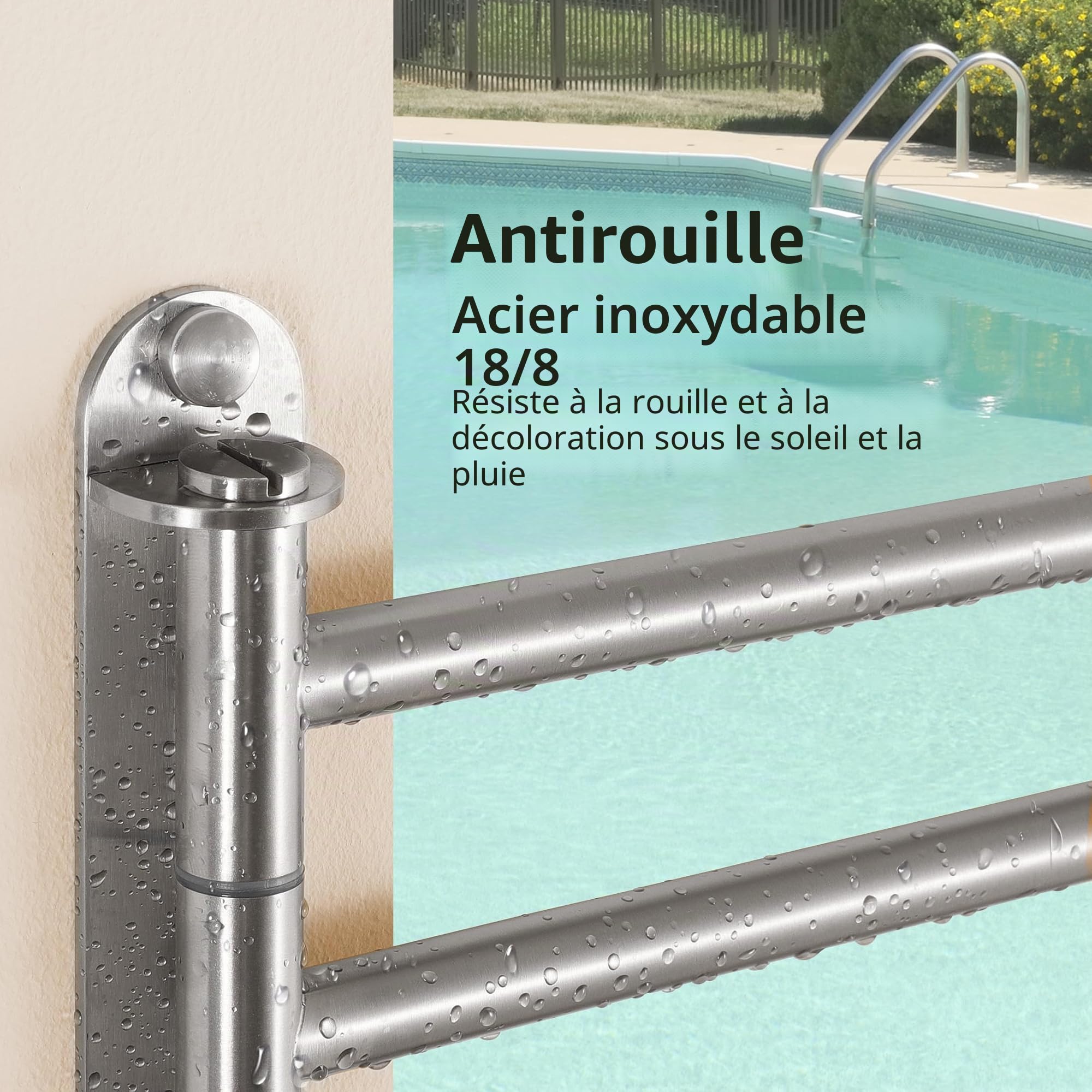KES Porte Serviettes Pivotante Porte-Serviettes Murale 4 Bras Acier Inoxydable SUS304 Seche Serviette Barre 50 CM Support Brossé, A2103S4L50-2