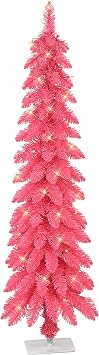Puleo International 4 ft Pre-Lit Pink Artificial Alpine Pencil Tree 136 Tips 50 Clear Lights