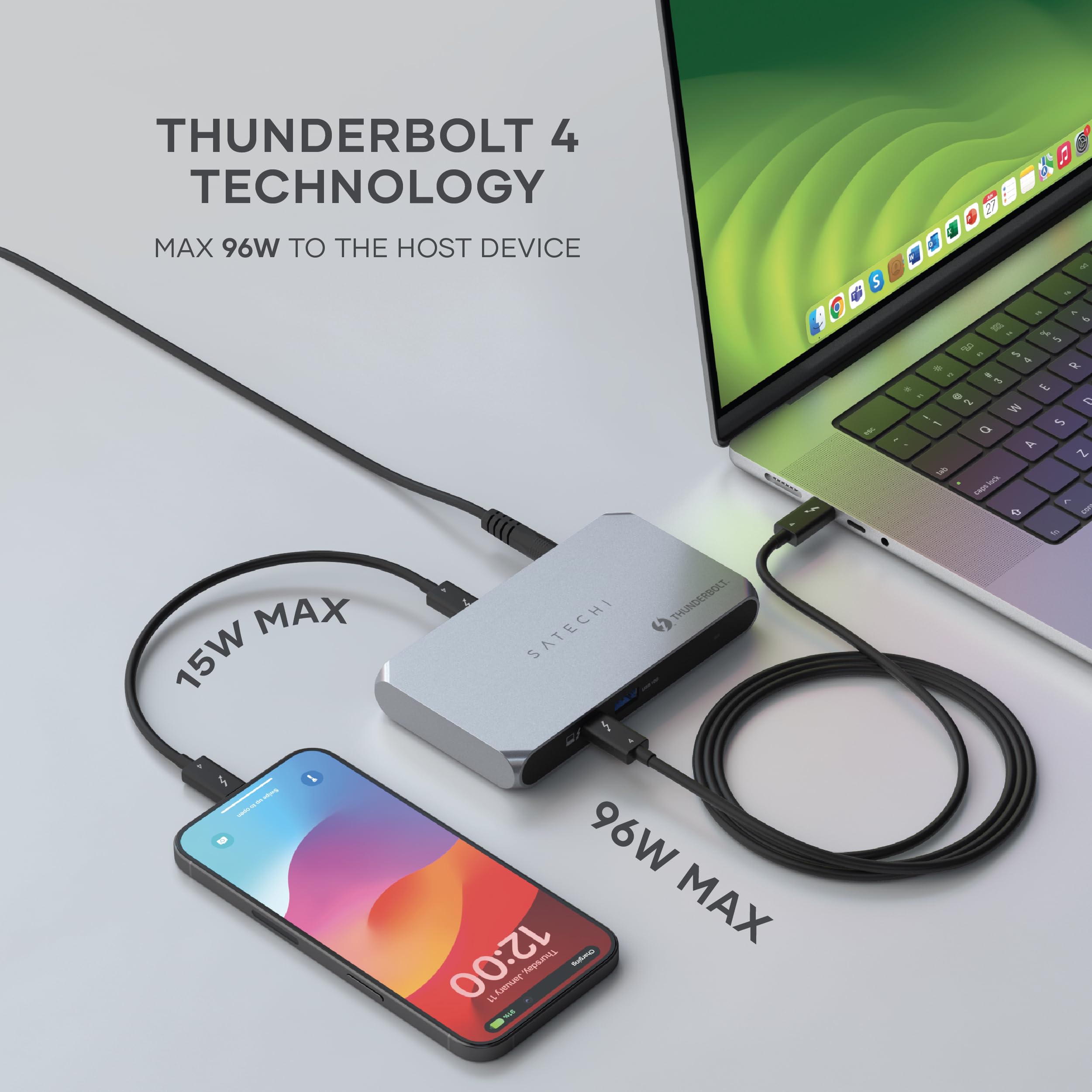 SATECHI Docking Station 6 en 1 Thunderbolt 4 Slim Hub Pro, PD 96W | 8K único o doble 4K, 4 puertos Thunderbolt 4 a 40 Gbps, USB 3.2 Gen2, para portátiles Mac y Windows