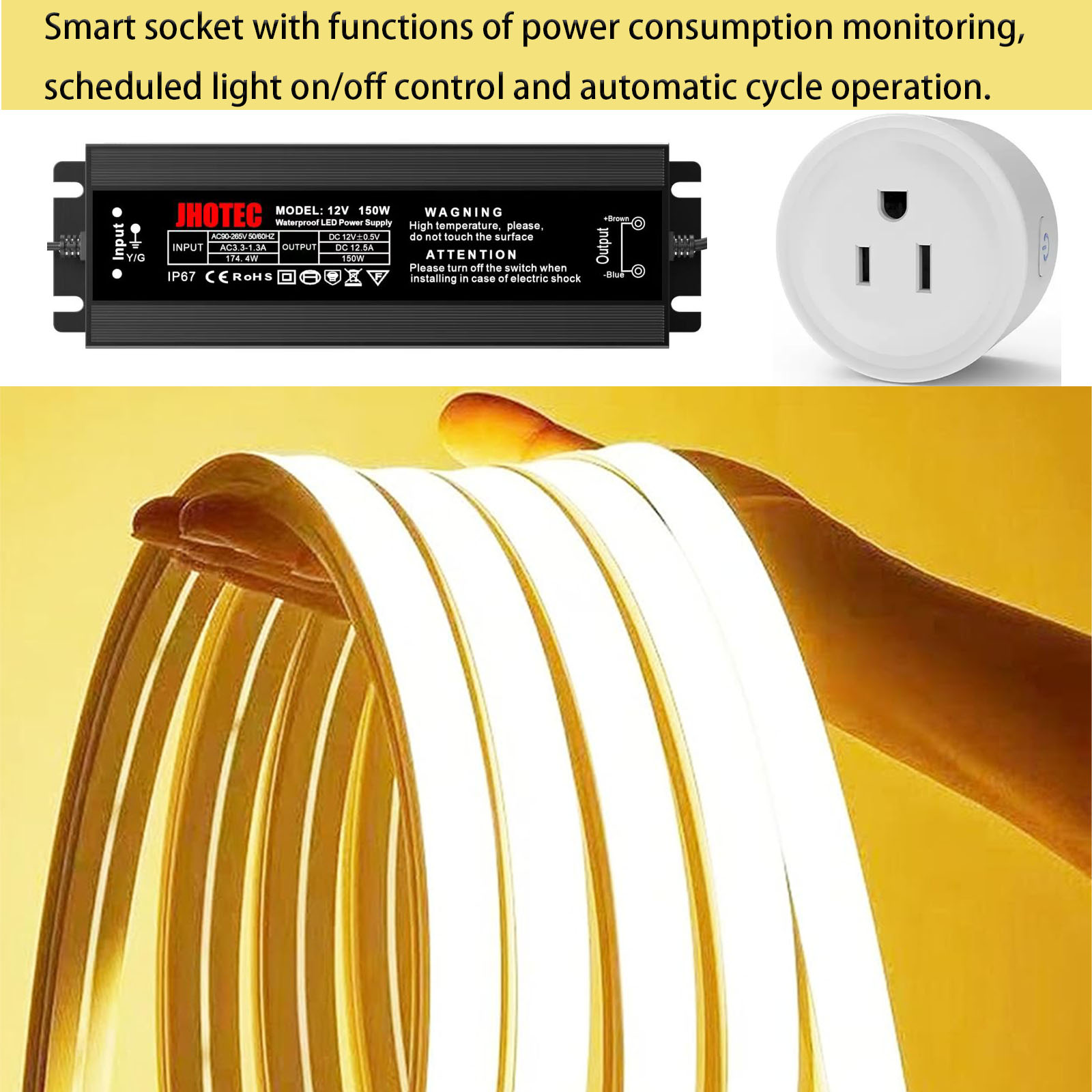 Image of LED Driver 60W,Waterproof IP67 Power Supply AC100-264V to 24V DC 2.5A Low Voltage Transformer Ultra Thin Adapter,with UL 3-Prong Plug for Outdoor LED Lights,Computer Project,Water Pump etc