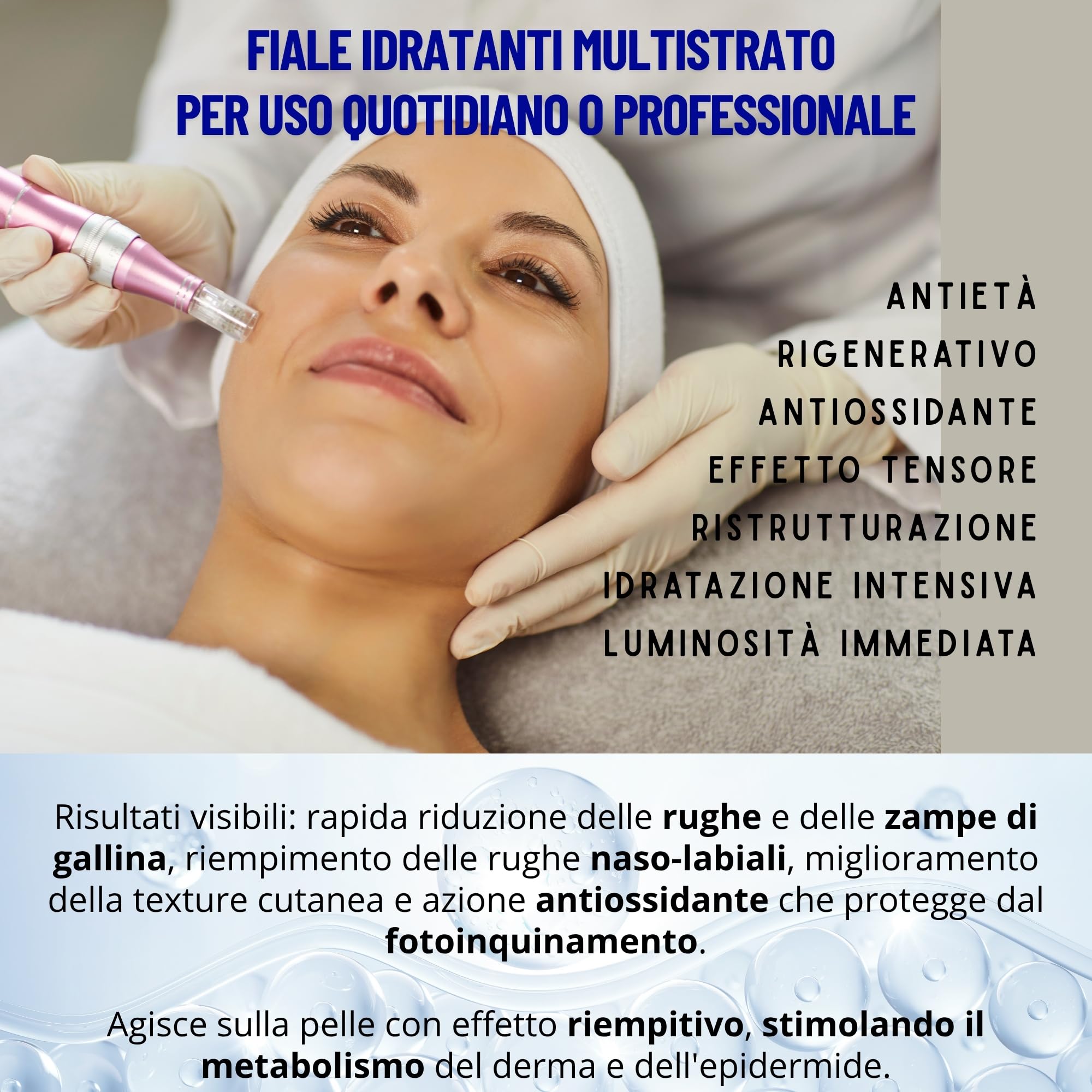 KFS triplo Siero Acido Ialuronico Viso 10 x 5ml – Effetto Lifting Immediato – Filler viso azione multilivello Antiage e Idratanti B5-B3. Microneedling, Dermapen derma roller | Non iniettabile | Effetto Lifting Immediato. Filler Viso Azione multilivello An