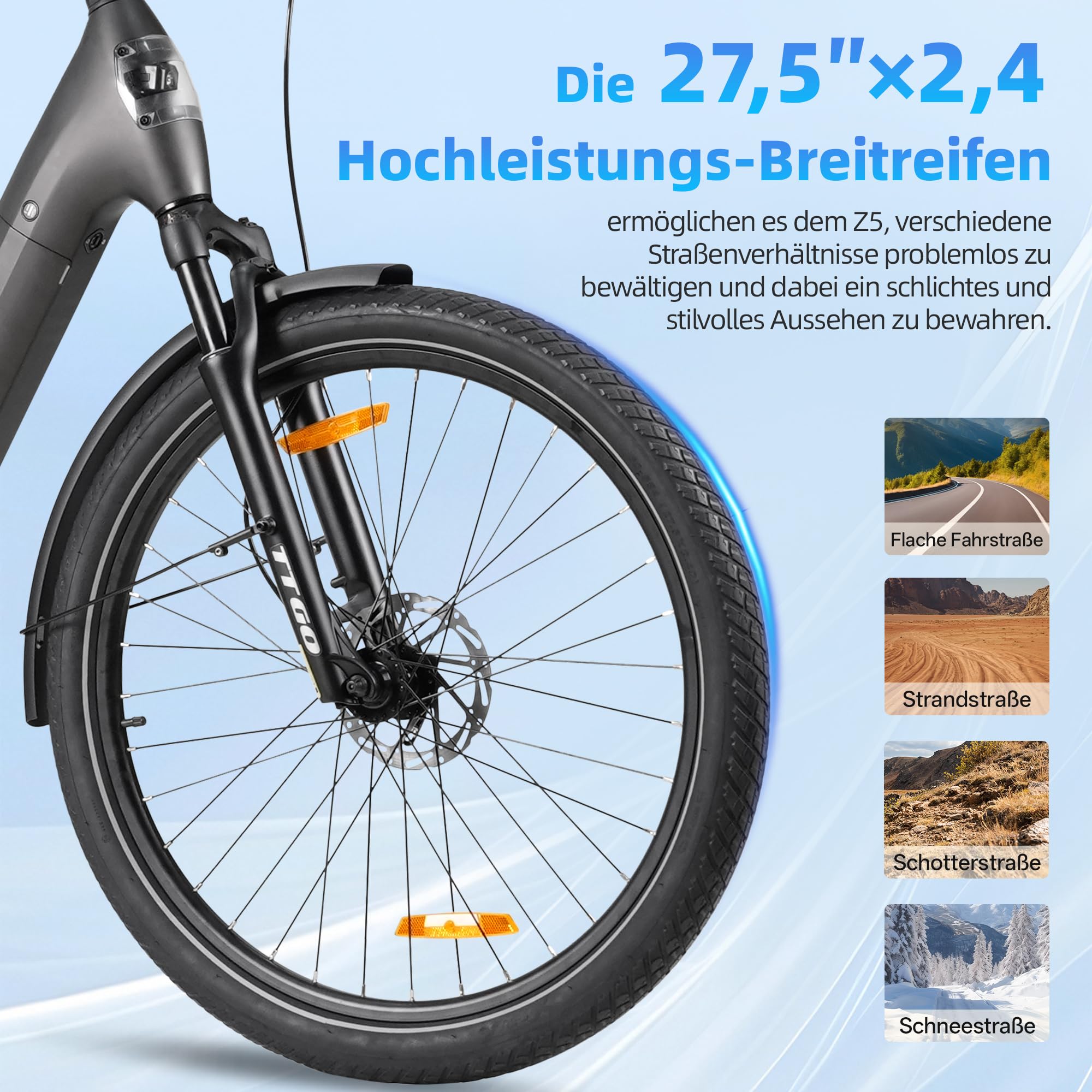 ttgo Z5 E-Bike 27,5 Zoll für Damen und Herren, 250W Pedelec Citybike E Bike mit 36V 18Ah Herausnehmbarem Akku, 100–130 km Reichweite, 25 km/h, LCD Display, Aluminiumrahmen