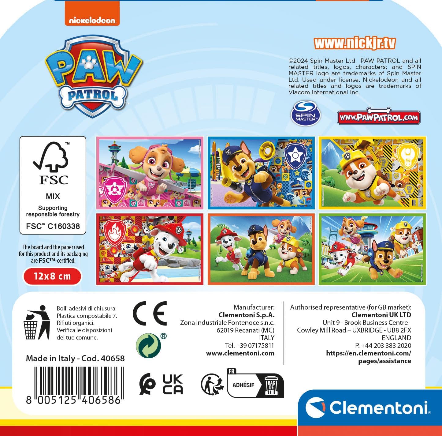Clementoni Paw Patrol 40658 Children's 2 Years, Cartoons, Puzzle Cubes, Made in Italy, Multicoloured, 6 Pieces