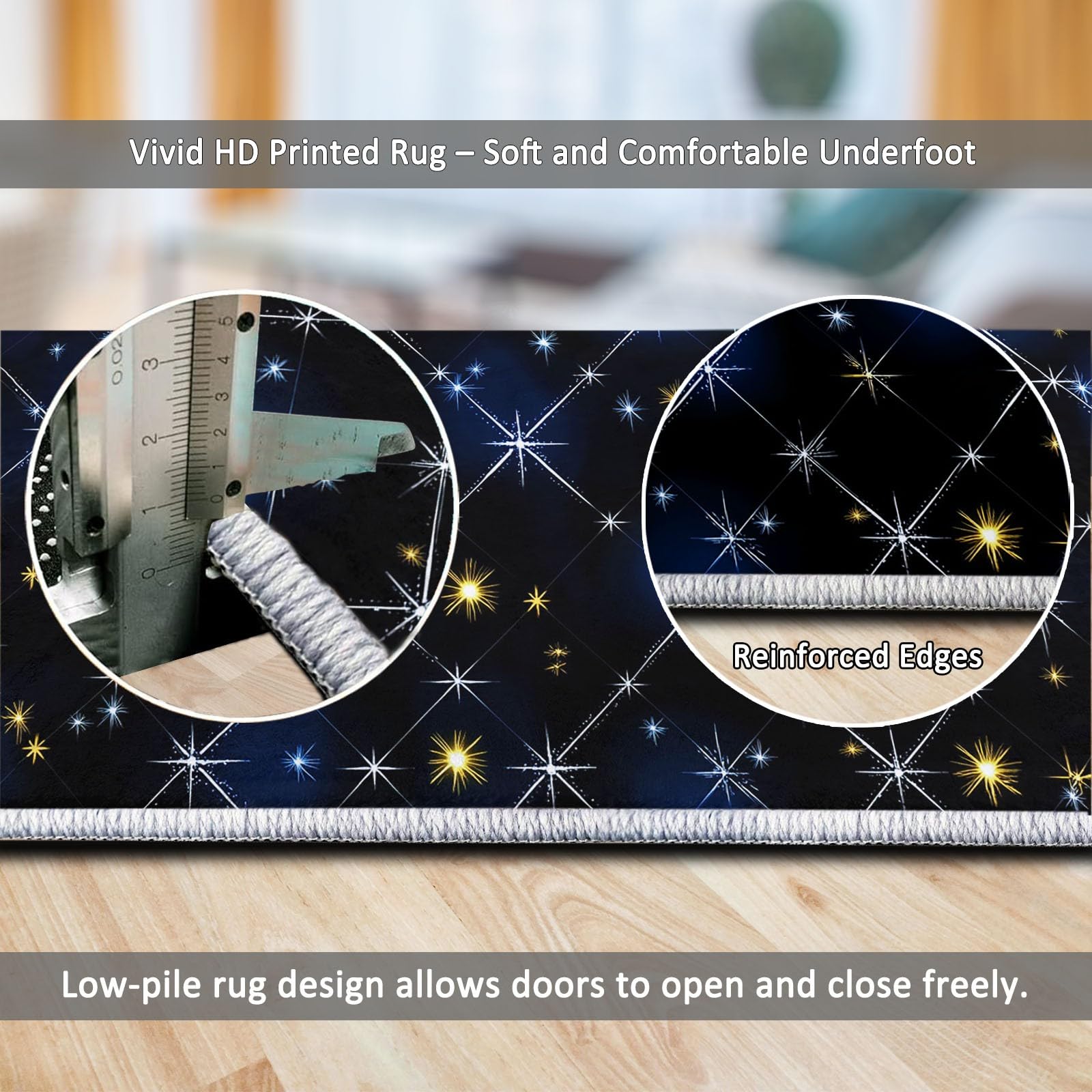 Generisch Waschbare Teppiche Pflegeleicht 90 x 150 cm Schwarz Cartoon Sternenhimmel Sterne Sternenlicht Pflegeleicht Teppich, Eingang Teppisch rutschfest Weich Kurzflor Kleiner Rugs für Flur Korridor