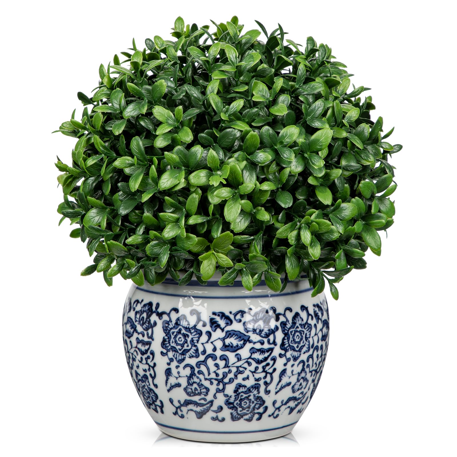 Oairse Artificial Plants Boxwood Ball in Blue and White Ceramic Pot Decorative Boxwood Topiary Fake Plants Potted for Table Centerpiece Indoor Plant Home Living Room Kitchen Decoration, 22cm Tall โ image 1