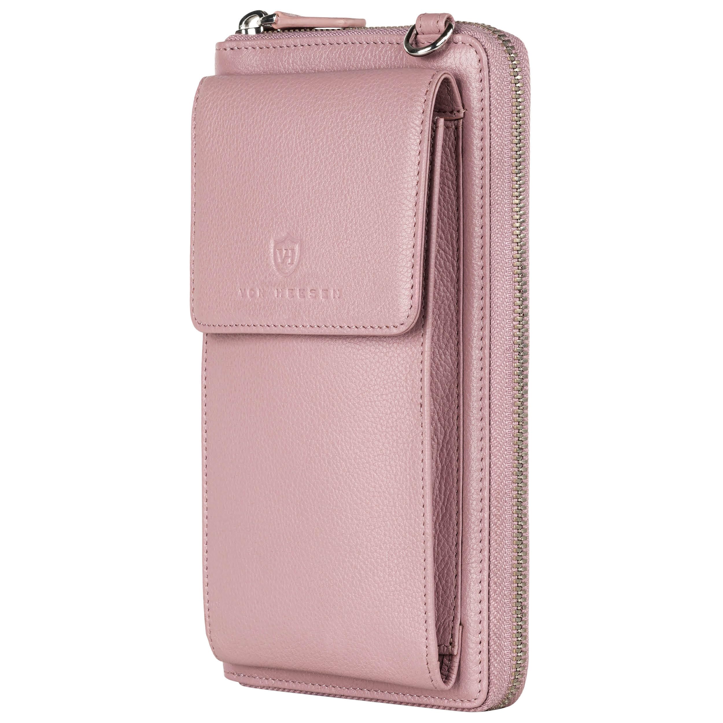 VON HEESEN Leder Handy-Geldbörse mit RFID-Schutz - Handytasche mit Portemonnaie für Damen & Herren aus echtem Leder - Wallet mit Münzfach - Geldbeutel für Frauen und Männer in Lavendel