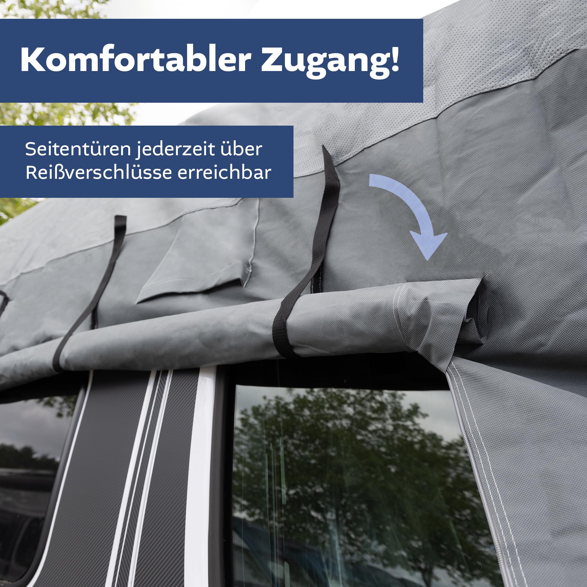 NATIV Schutzhülle für Wohnmobil | UV-resistente Abdeckplane für Ihr Wohnmobil | universelle Passform | Polyamid | Dach wasserdicht, Seitenteile wasserabweisend | grau | 610 x 235 x 275 cm
