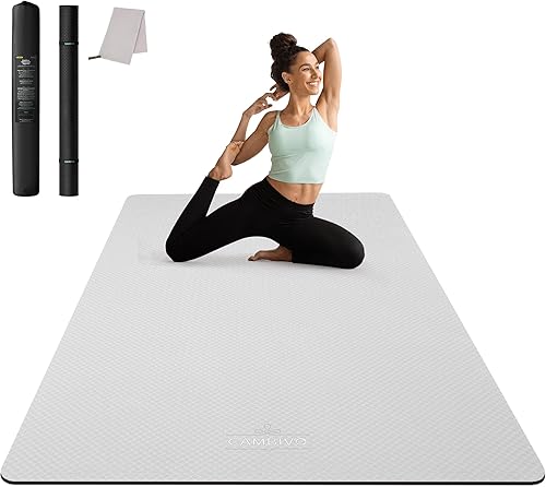 Vista 12 de CAMBIVO Esterilla de Yoga Grande (6' x 4'), Alfombrilla de Entrenamiento Extra Ancha para Hombres y Mujeres, Esterilla de Yoga Gruesa de 1/3 y 1/4