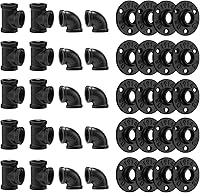Vista 14 de Accesorio de Tubería Negra de 1", Paquete de 20 Brida de Piso/Codo/T de 1" Combo para Estilo Vintage Industrial, Bridas/Codo/T con Orificio Roscado