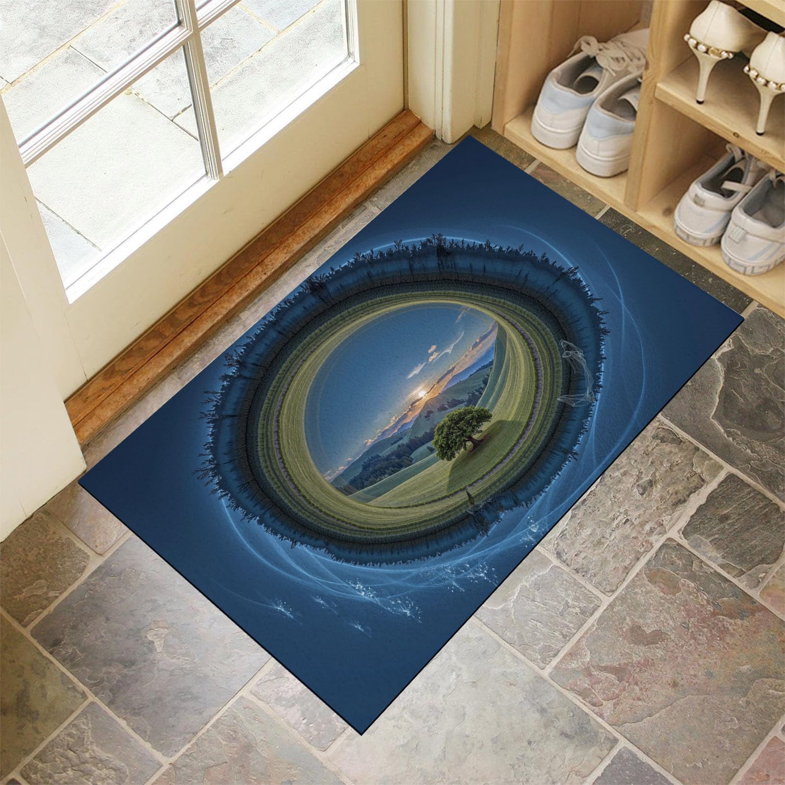 Paillasson intérieur lavable 40x60 tapis de sol planète herbe