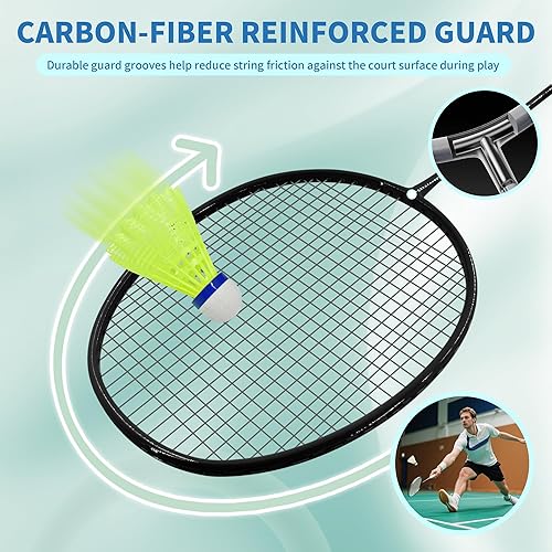 Miniatura 4 de Senston Juego de 4 raquetas de bádminton para patios traseros al aire libre, gimnasio, raquetas ligeras de bádminton, paquete de 4