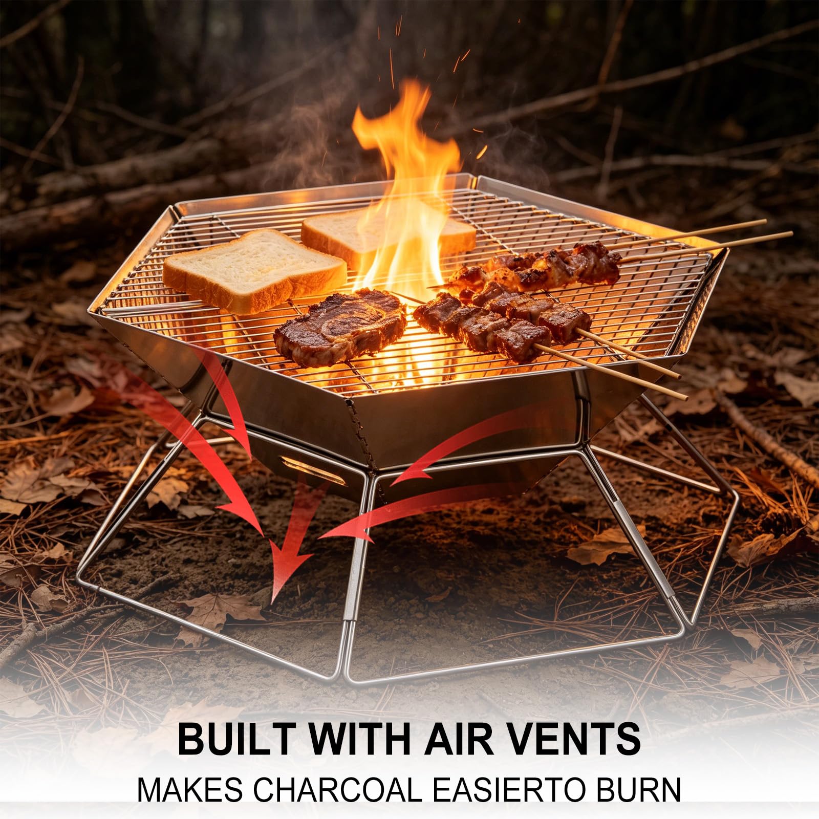 Tragbare Feuerstelle Edelstahl, Feuerschale mit Grillrost,Outdoor-BBQ | Feuerstelle Outdoor & Camping Grill, Camping Feuerschale für mit Grillplatte Schaschlikgrill Picknick,Grill AktivitäTen