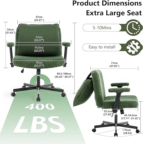 Miniatura 2 de Fizzin Silla de oficina, silla de oficina con patas cruzadas con ruedas, silla de escritorio de oficina ancha con cojín de respaldo abatible, sillas