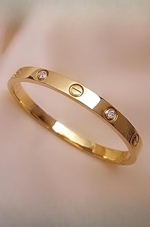 18K Gold Plated Stainless Steel Openable Crystal Bracelet | Cuff Bangle | Friendship Couple Wedding Gifts for Mother Sister Wife Girlfriend | Anti Tarnish Jewellery