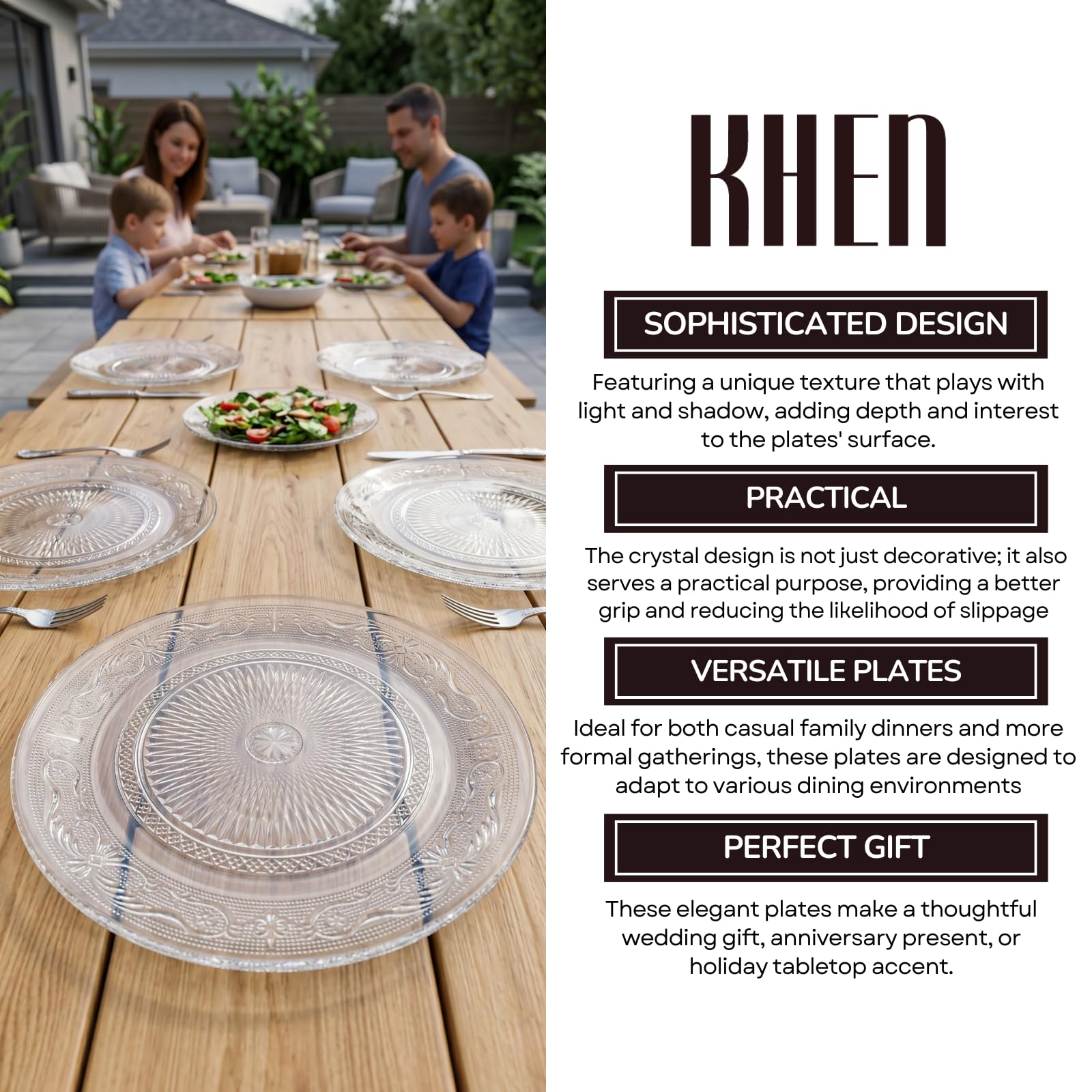 Art Deco Vintage Crystal Clear Plates | Set of 6 Plate | Unique Crystal 10.5" Dinner Plates - Dessert, Server, or Appetizer Plate, Snack, Fruit, Side Serveware | Art Deco, Hand Wash, Housewarming Gift — Amazon image 5