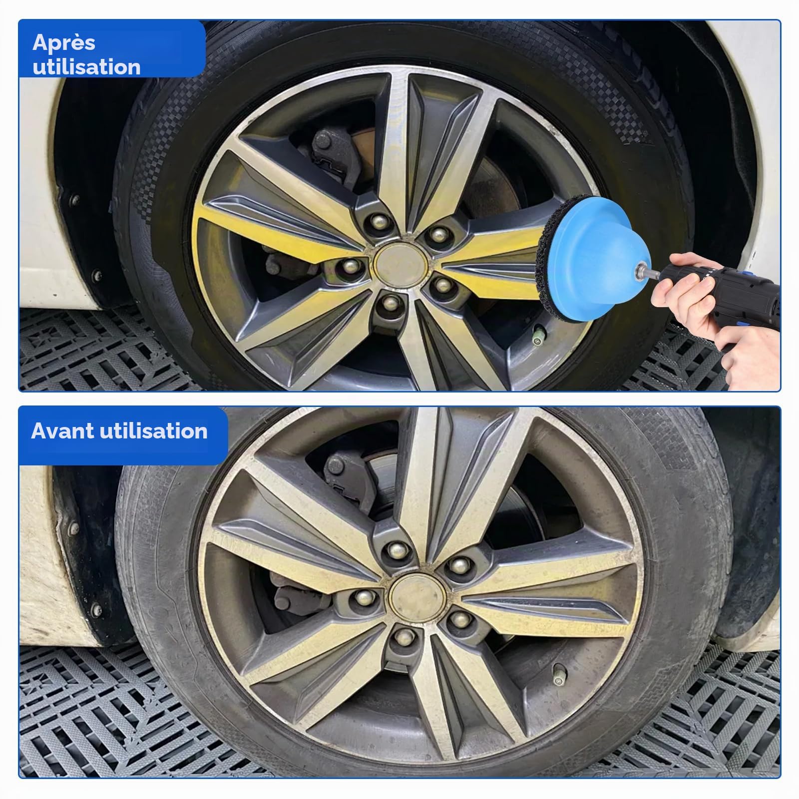 Ponceuse de moyeu de roue - Diamètre intérieur : 90 mm - Diamètre extérieur : 150 mm - Pour attelage de remorque - Avec entraînement 1/2" - Nettoyeur de moyeu de voiture pour changement de jante