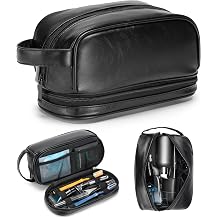 TSA Approved Toiletry Bag for Men Vegan Leather Travel Essentials Shaving Dopp Kit Toiletries Organizer Case for Grooming Farther Day Gift,Black