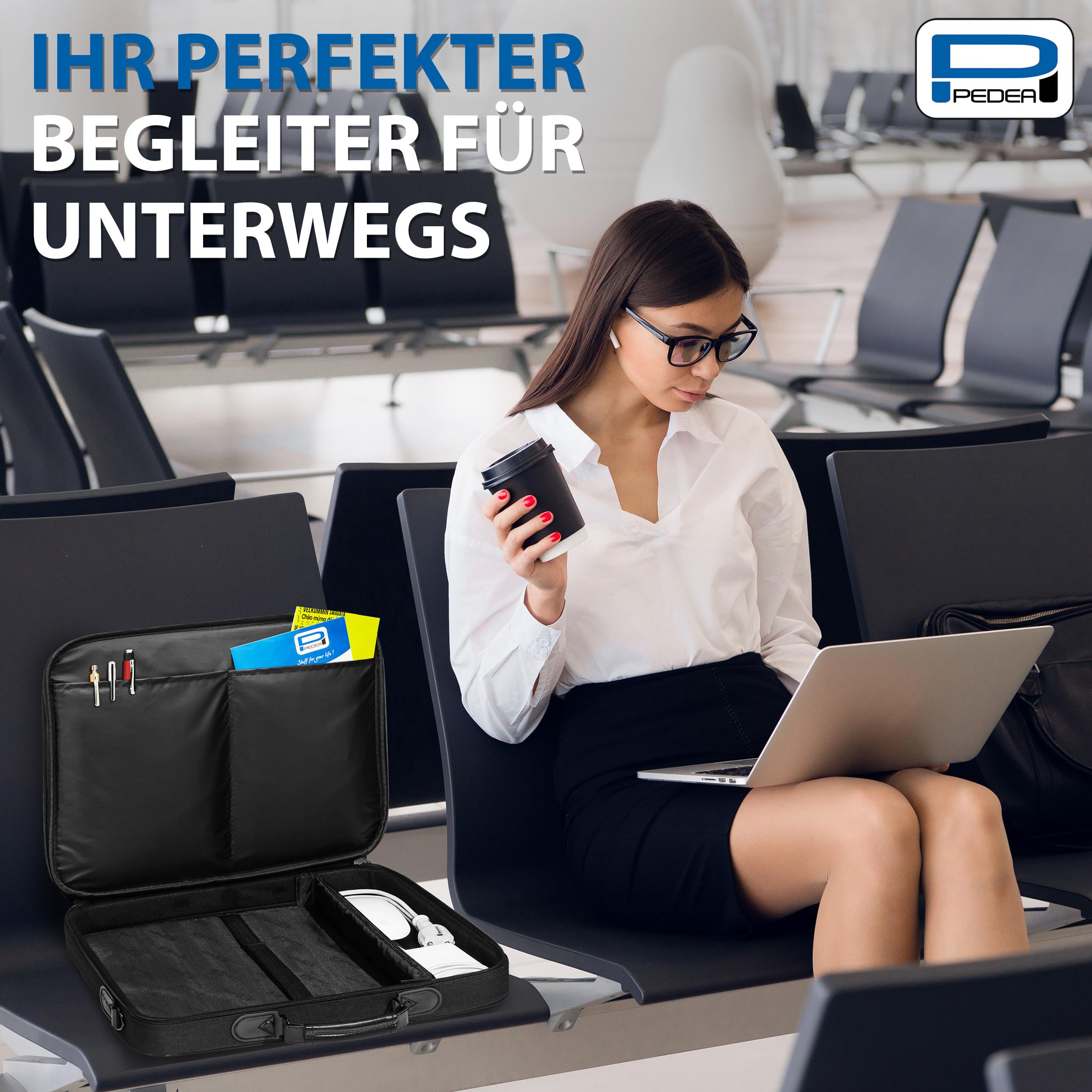 PEDEA Housse Ordinateur Portable 15.6" - Sacoche Bandoulière - Protection Antichoc - Noir