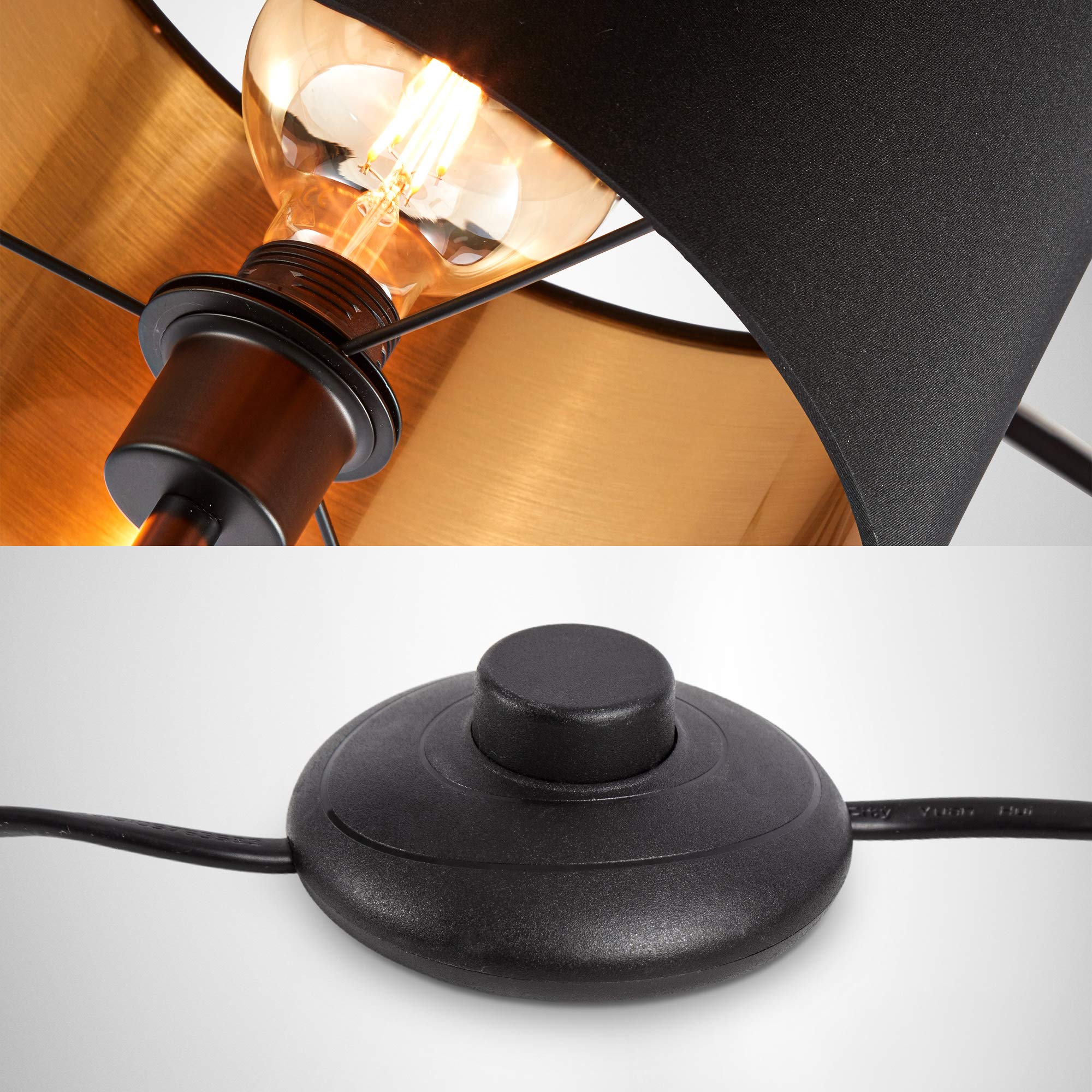 B.K.Licht - Lampada da terra vintage con interruttore a pedale, paralume in tessuto, attacco E27, max. 40 watt, piantana lampada da terra, lampada da terra salotto, 30 x 141,5 cm, nero-oro