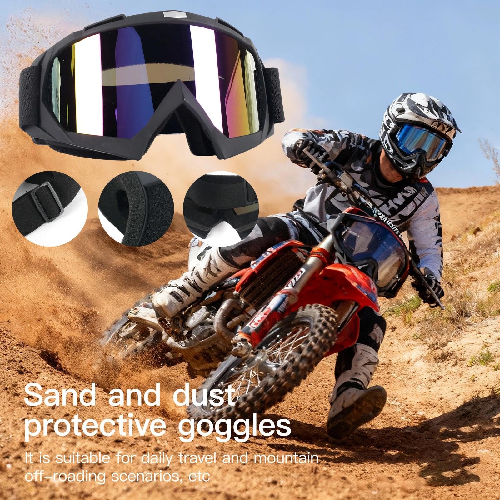 Maschera Motocross Occhiali da Sci Occhiali da Moto Antipolvere Maschere Snowboard Ski Goggles Mascherina Motocross per ATV, Casco Compatibile