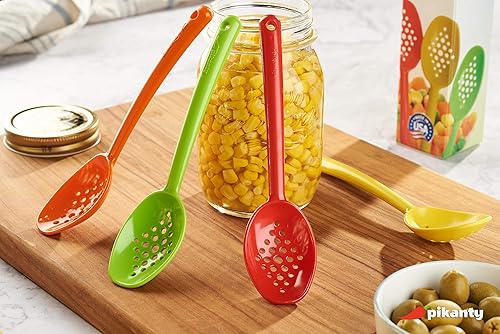Miniatura 4 de Pikanty - Small 7-Inch Slotted Serving Spoons (Pack of 4) - Perfect for Olives, Pickles & Condiments Sturdy & Versatile Made in USA 4