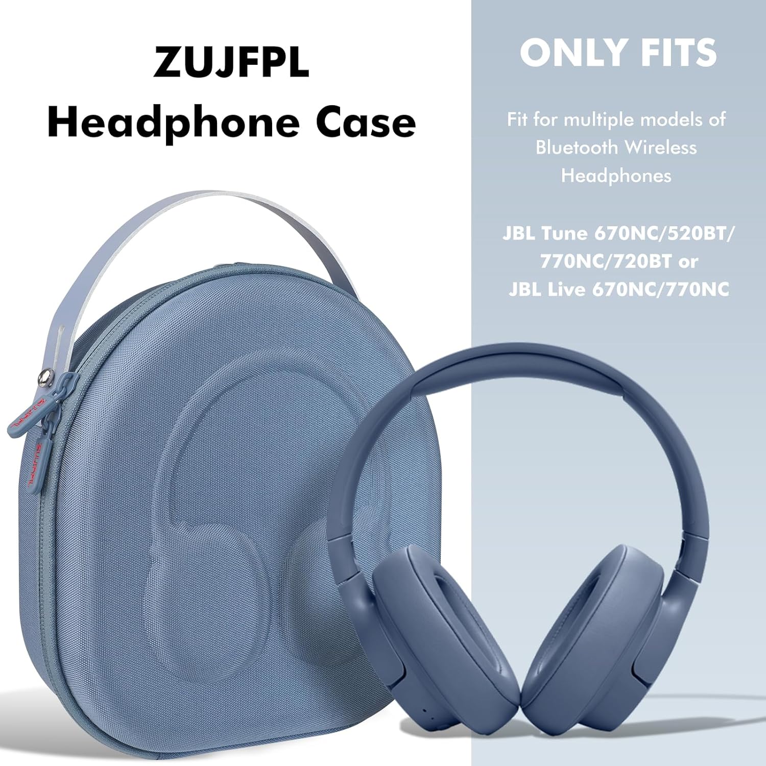 EVA Hard Shell Case for JBL TUN 670NC/520BT/770NC/720BT and JBL Live 670NC/770NC and Anker Soundcore Life Q20i Wireless Headphones, Premium Travel Protective Headphone Storage Bag - Blue - Image 2
