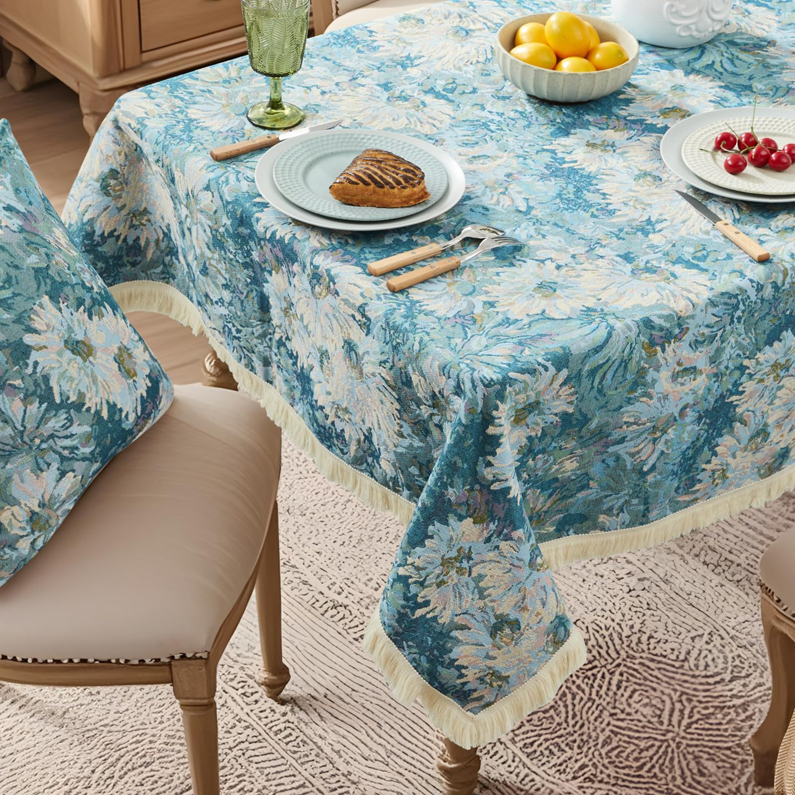 OMMATO Floral Tablecloth for Rectangle Table Vintage Decor Table Cover for Kitchen, Dining Room, Boho French Rustic Farmhouse 55 x 84