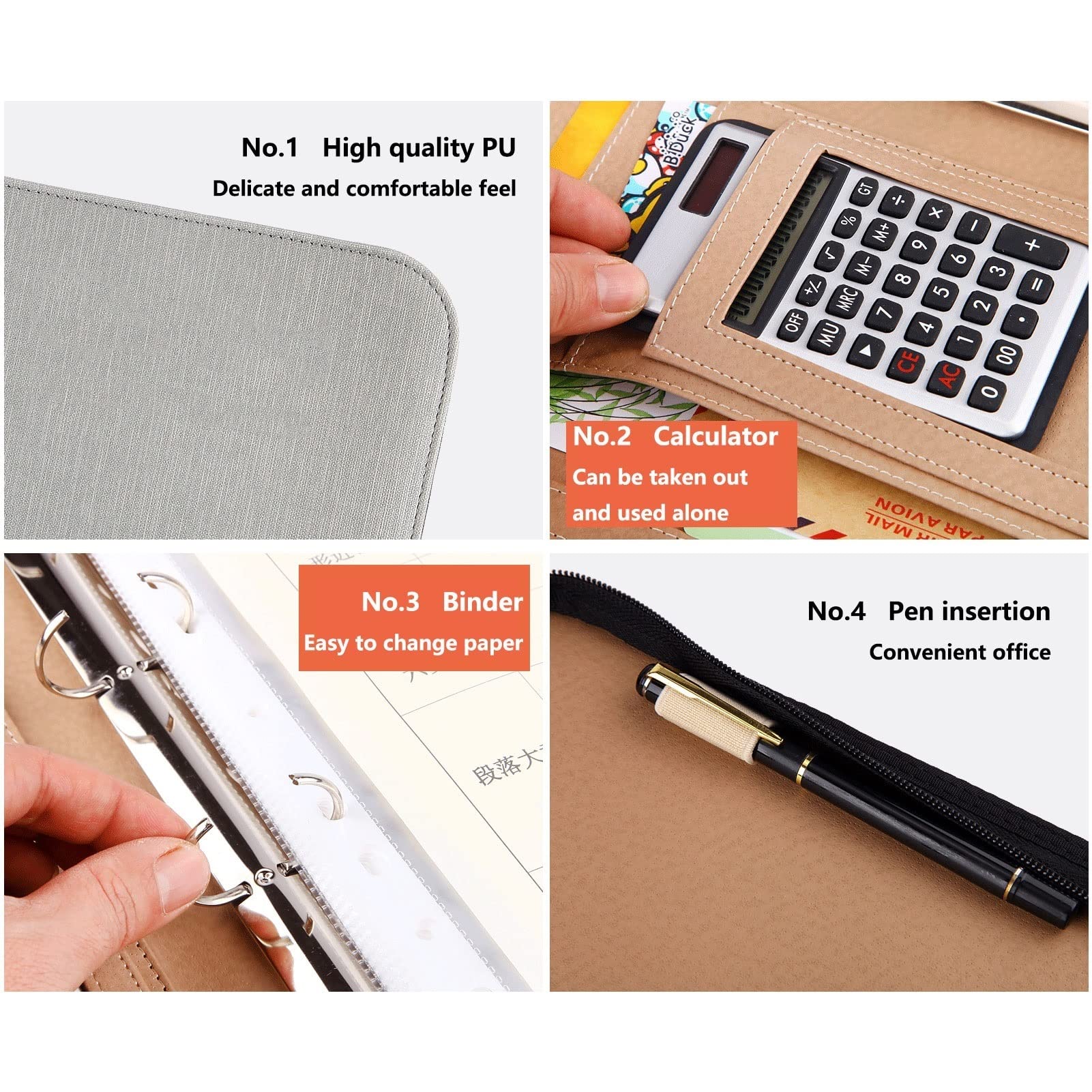 Portafoglio In Pelle Italiana Formato A4 - Con Zip, 4 Anelli E Manico, Marrone Elegante - Foto 2