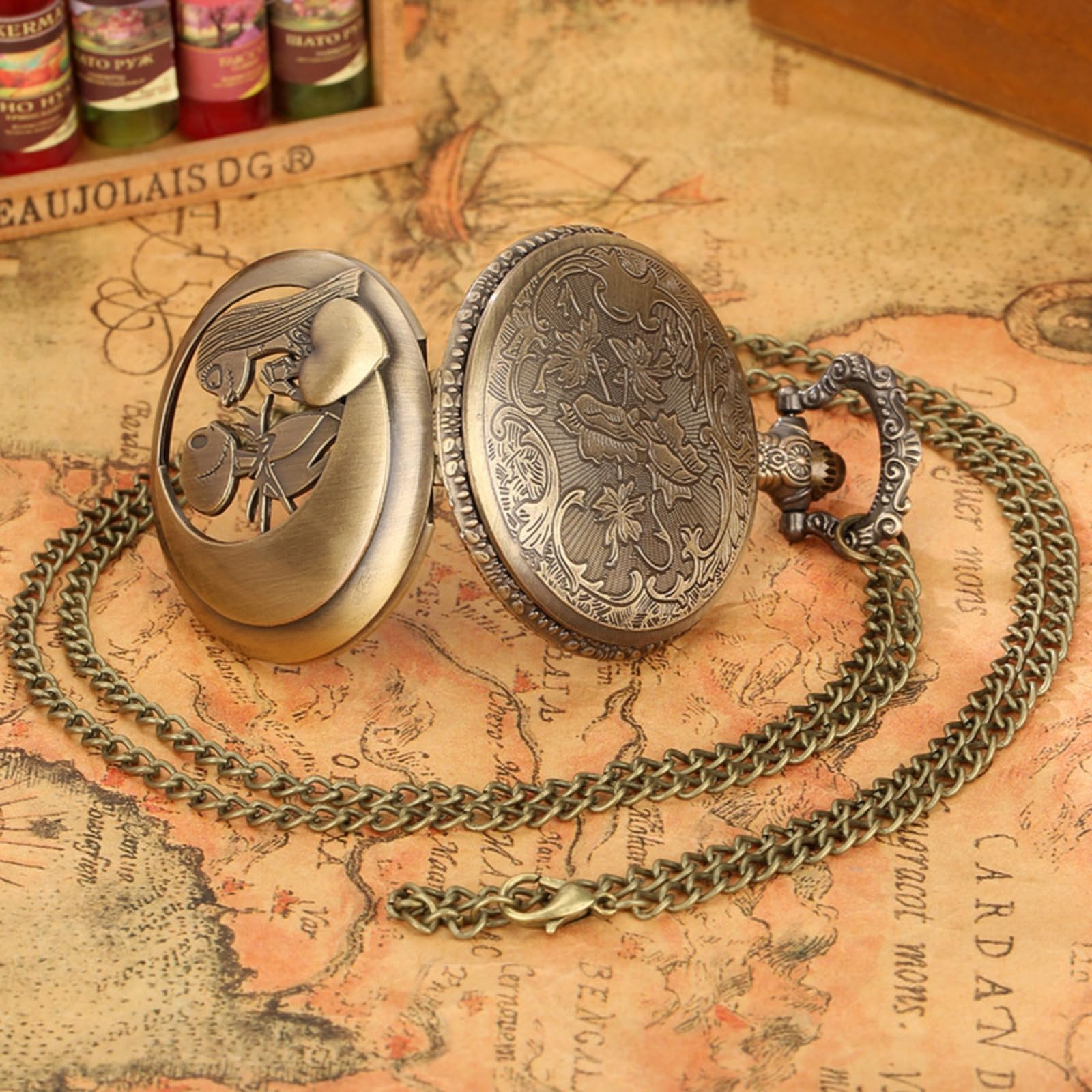orologio da tasca, Orologio da tasca con movimento al quarzo, orologio parete coppia scheletrata cava, for uomo e donna
