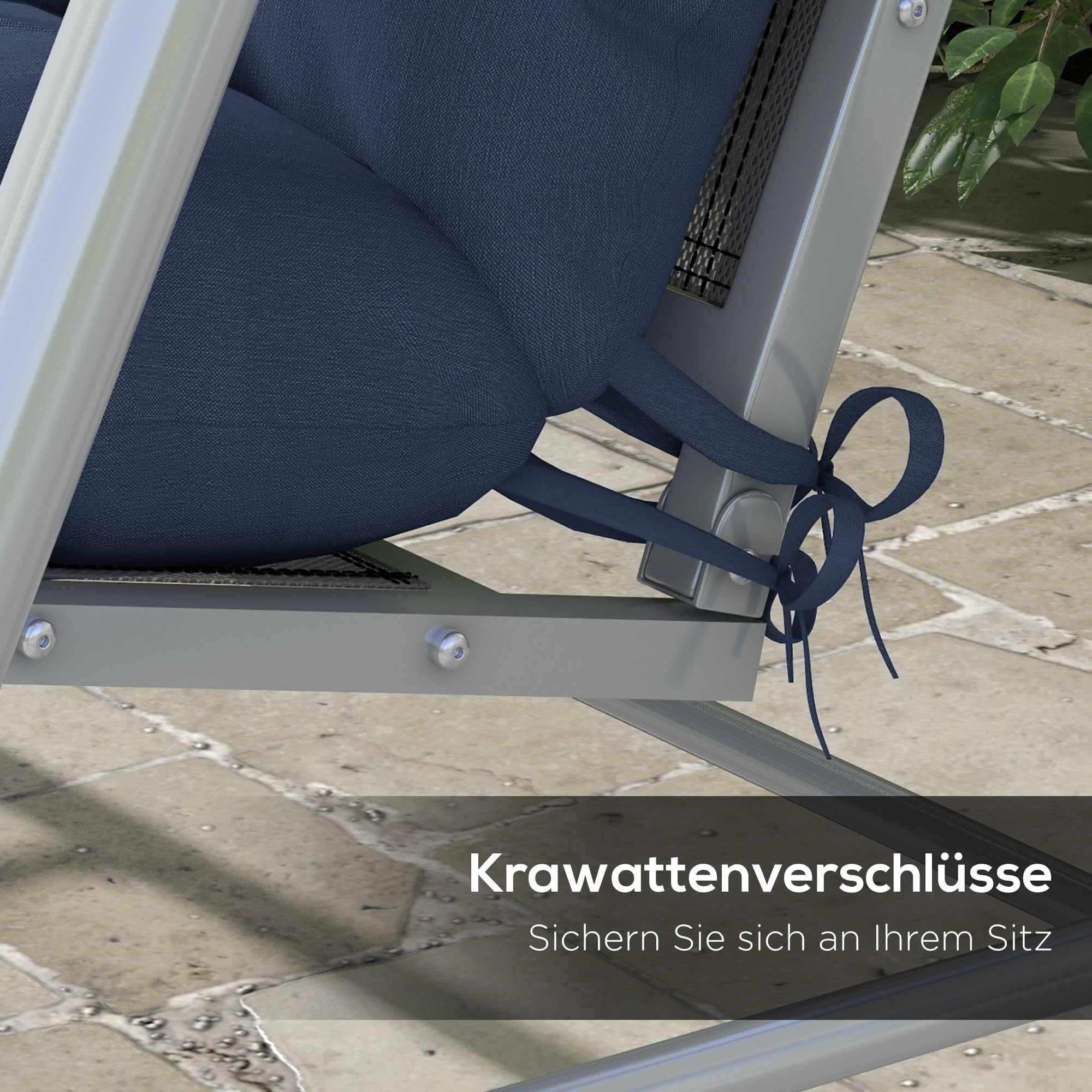 Outsunny Juego de 4 cojines de asiento, 150 x 50 cm, resistentes al agua, con lazos, diseño anudado, 10 cm de grosor, acolchado para columpio, cojín para asiento, para casa, jardín, sofá, azul marino