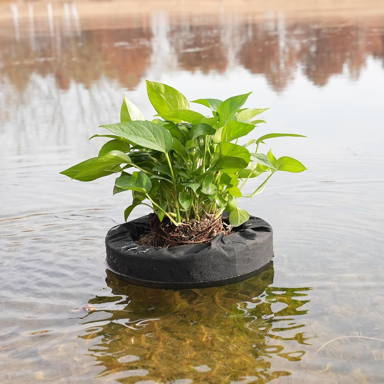 2pcs Floating Pond Planter Woven Fabric Floating Planters for Ponds Hydroponics Floating Planter for Ponds Water Features and Aquascape Decorations, Black (Round)