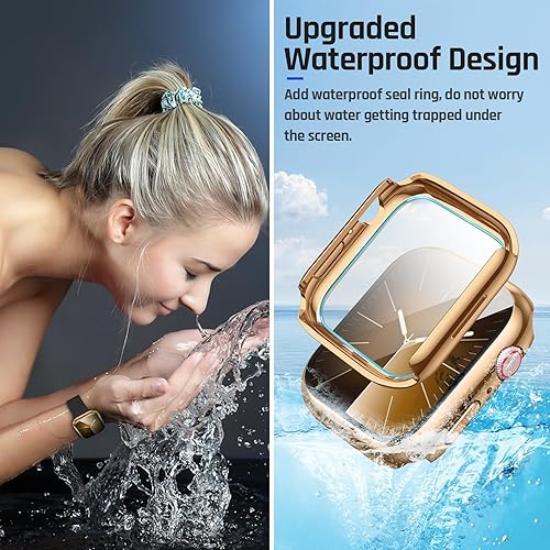 Miniatura 3 de Goton - Funda impermeable para Apple Watch SE de 40 mm (2. generación) Series 6 5 4, protector de pantalla de vidrio templado, de policarbonato duro