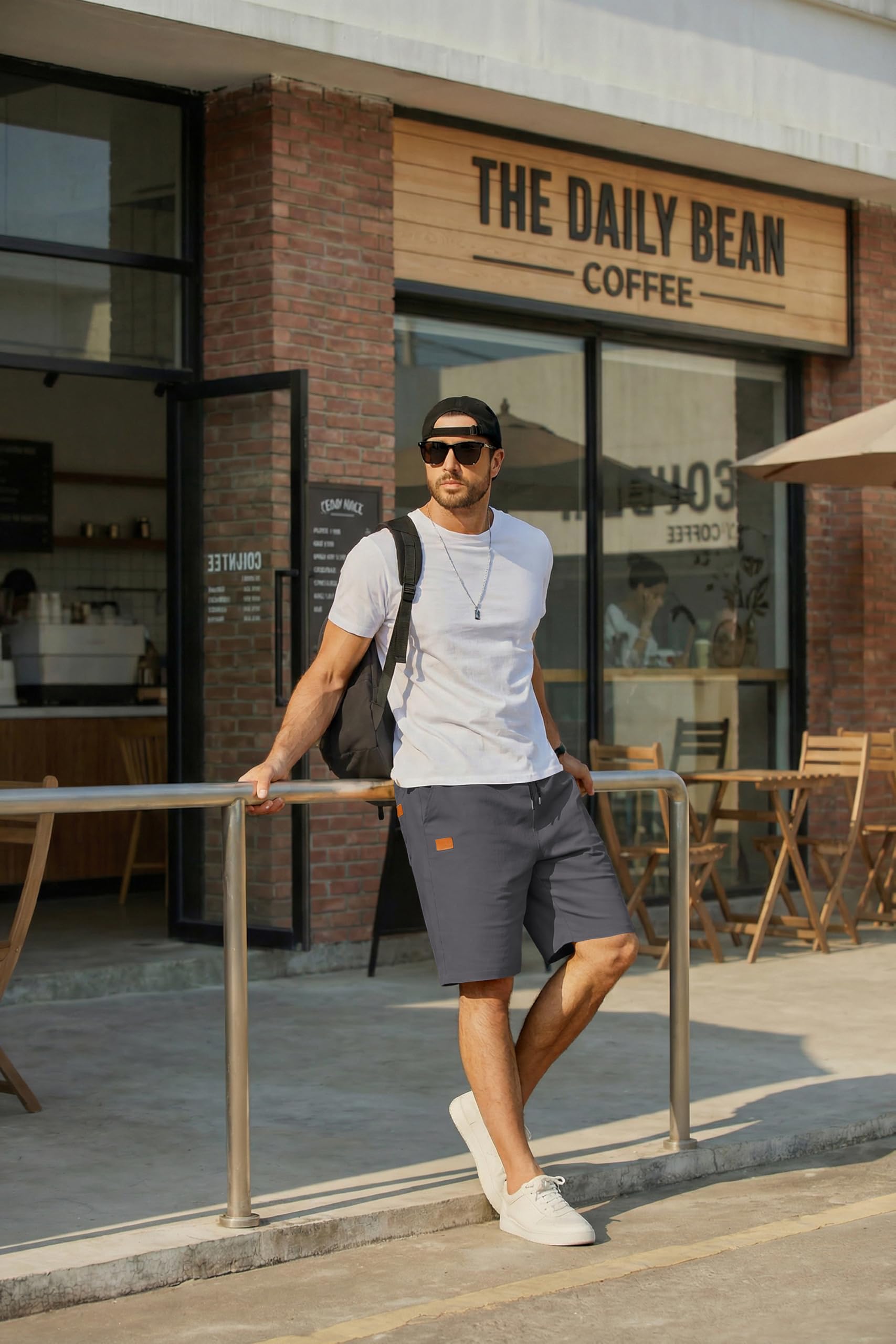 COOFANDY Kurze Hosen Herren Sommer Chino Shorts Mit Gummizug Sweatshorts Baumwolle Mit 3 Taschen - 4