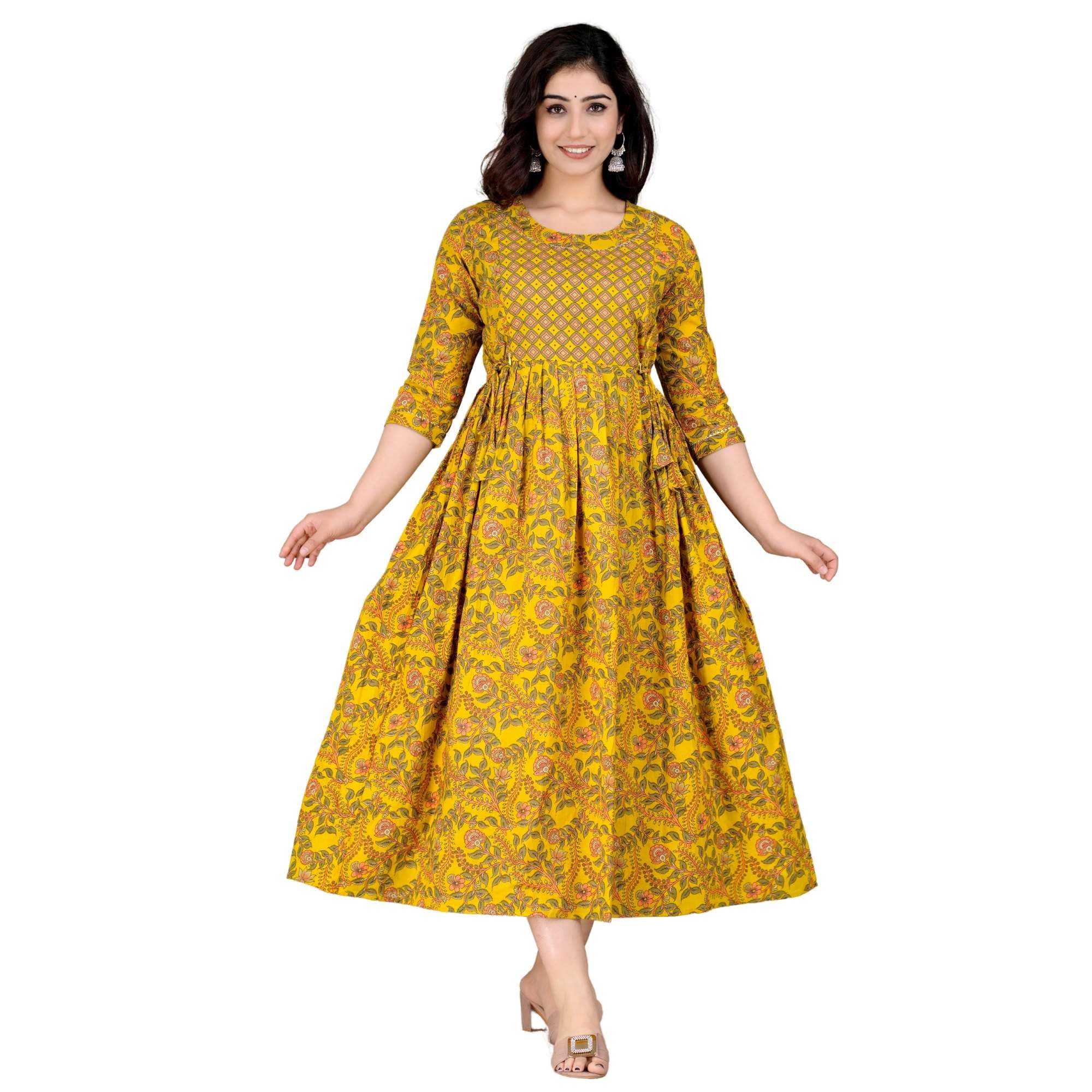 Women's Pure Cotton Floral Printed Maternity Gown/Maternity Wear/Feeding Gown A-line Maternity Feeding Dress Maternity Kurti Gown for Women