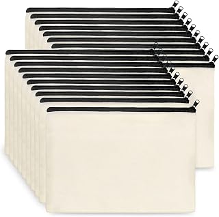 Koolmox 20 Pack 9x7'' Blank Canvas Zipper Pouches - Large DIY Makeup Bags for Tie Dye, HTV Vinyl, Embroidery, Travel Toiletry Cosmetic Bags