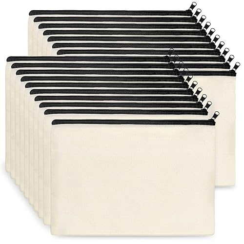 Vista 8 de Koolmox Bolsas de cosméticos a granel, 20 bolsas de maquillaje multiusos con cremallera, bolsa de lápices de lona, bolsa de lona beige a granel