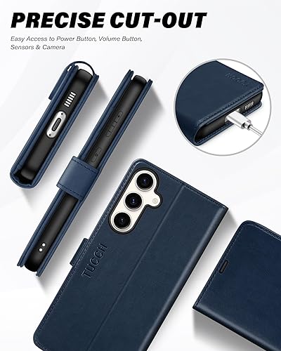 Miniatura 8 de TUCCH Funda tipo cartera para Galaxy S23 FE, funda interior de TPU a prueba de golpes, función atril, bloqueo RFID, ranura para tarjetas, funda