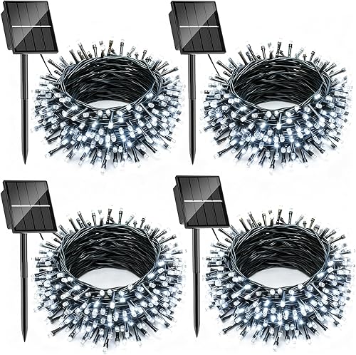 SOLARBABY Paquete de 4 luces solares de Navidad para exteriores, total de 146 pies, 400 luces LED solares para exteriores con 8 modos, luz blanca