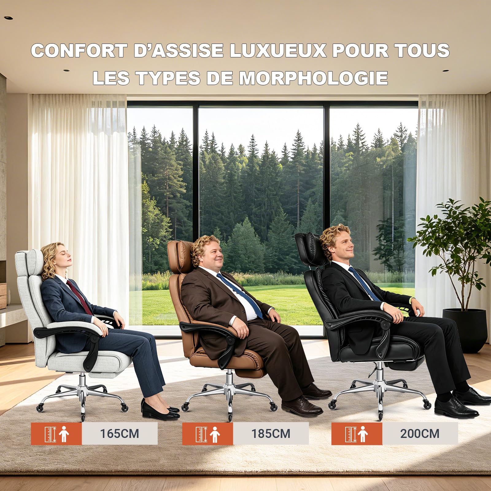 BASETBL Fauteuil Bureau 200kg, Chaise Bureau Ergonomique Confortable, Coussin de Siège en Ressort, Tête Reposable Ajustable, Repose-Jambes Multifonction, roulettes en Caoutchouc silencieuses, EN12520
