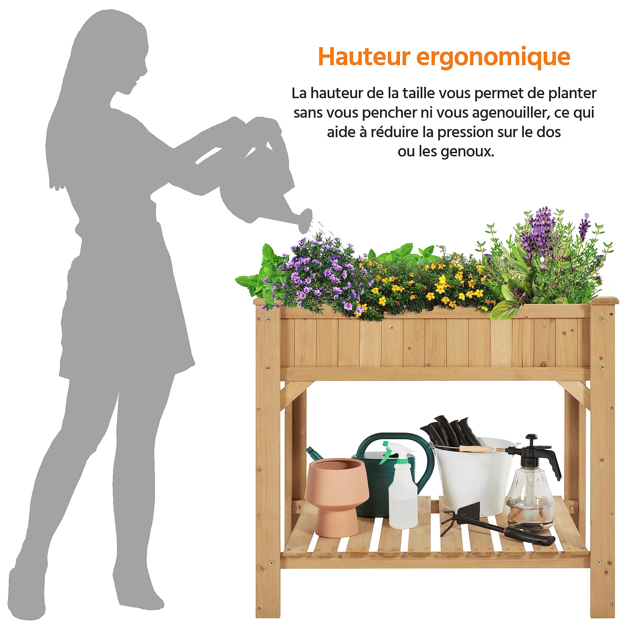 Yaheetech Carré Potager sur Pied Exterieur Table de Rempotage Jardinière Surélevée Carré à Plantes en Bois Trous de Drainage pour Légumes ou Fleurs dans Balcon/Jardin