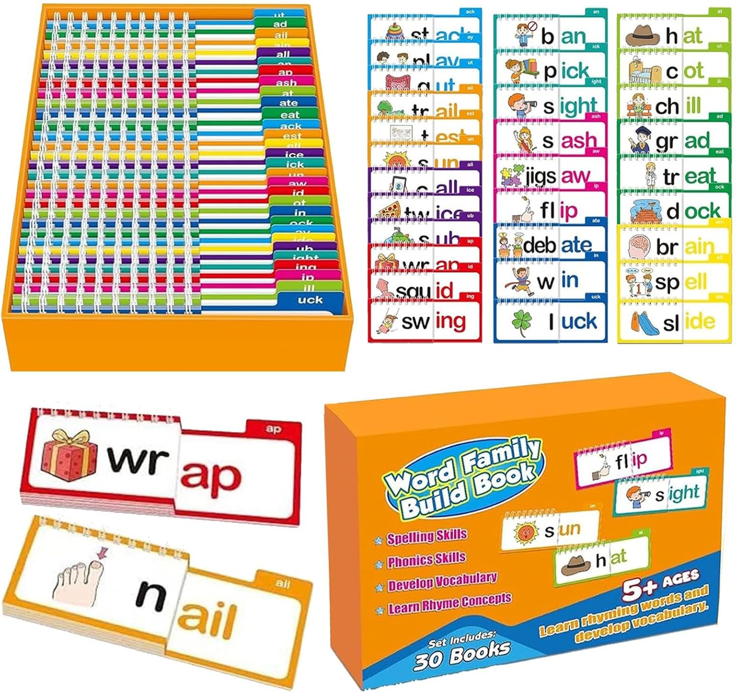 Amazon.co.jp: 30 Read And Rhyme fl ip Books,Words Families Vocabulary ...