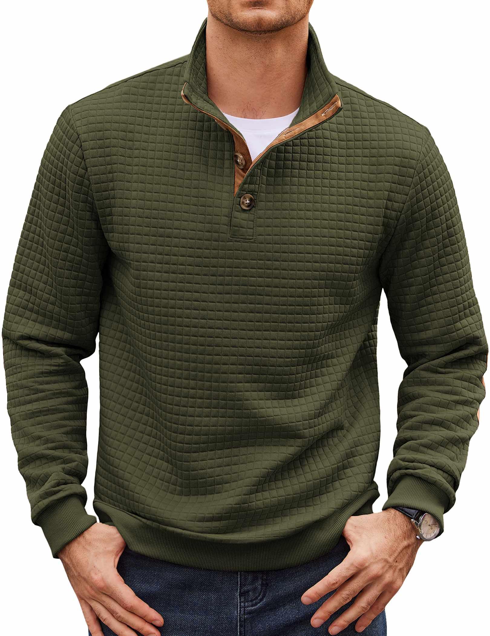 COOFANDY Mens Quarter Button Sweatshirt Long Sleeve Pullover Waffle Casual Stand Collar S…