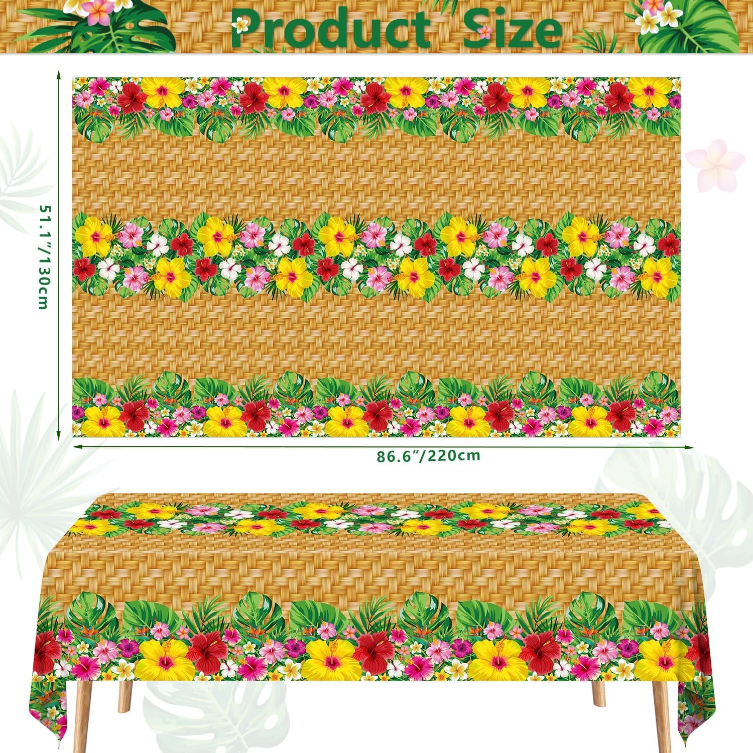 4Pcs Hawaiian Luau Party Tablecloth Palm Leaves Table Cloth 51 x 86 Inches Rectangular Hawaiian Luau Party Table Cover Luau Party Decorations Tropical Table Supplies for Beach Pool Birthday