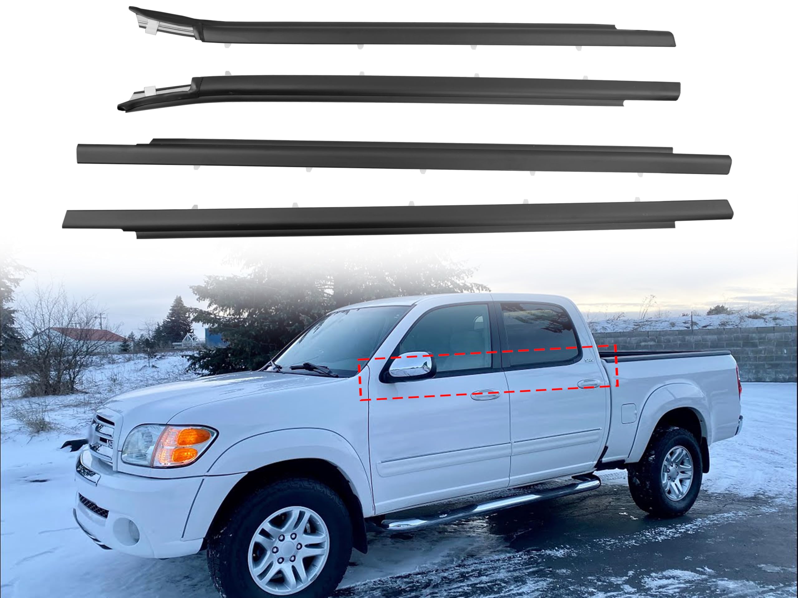 Window Molding Weatherstrip Trim Seal Belt Set Compatible with Toyota Tundra 2000-2006, Front & Rear Door Window Weather Stripping Replaces#75710-0C010 75720-0C010 75730-0C022 75740-0C022 (4PCS)