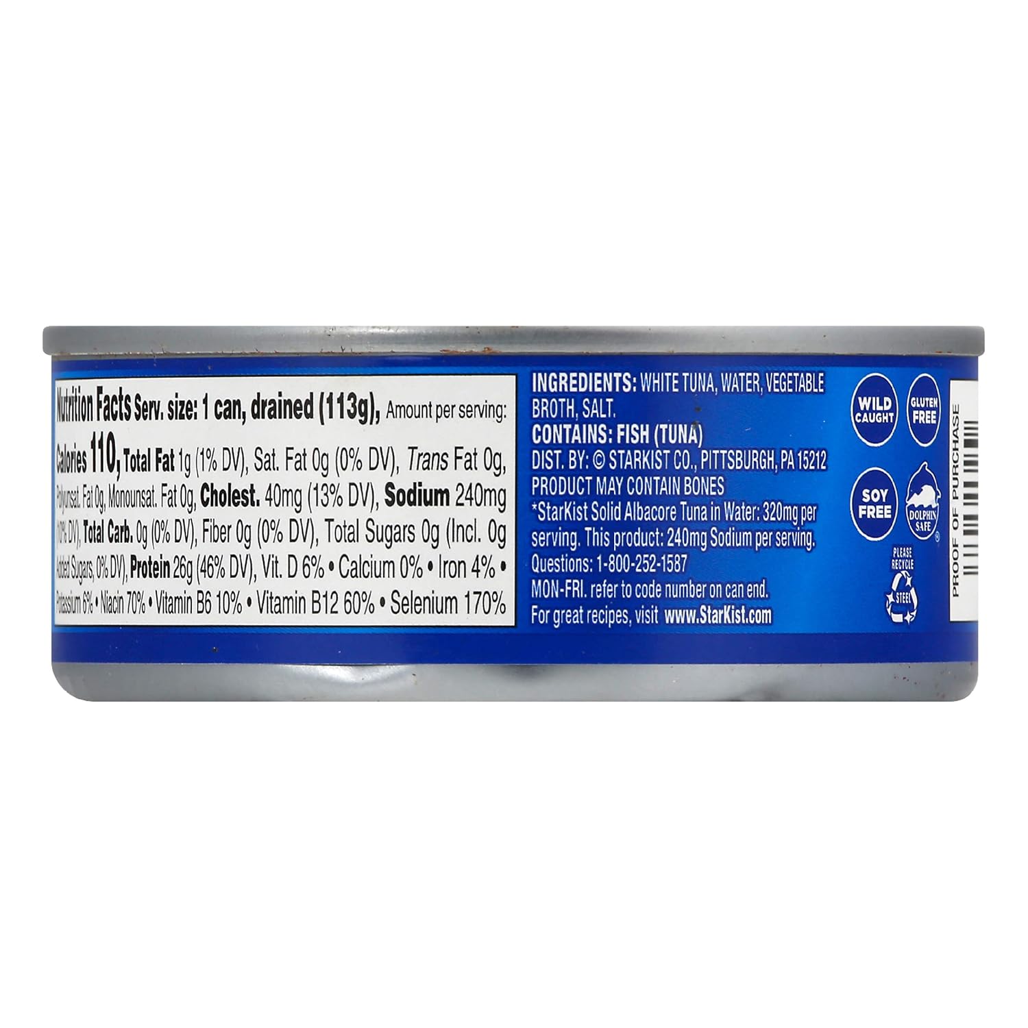 StarKist Solid White Albacore Tuna in Water 25% Less Sodium - 4 - 5 oz Cans (Pack of 6) - 24 Cans Total