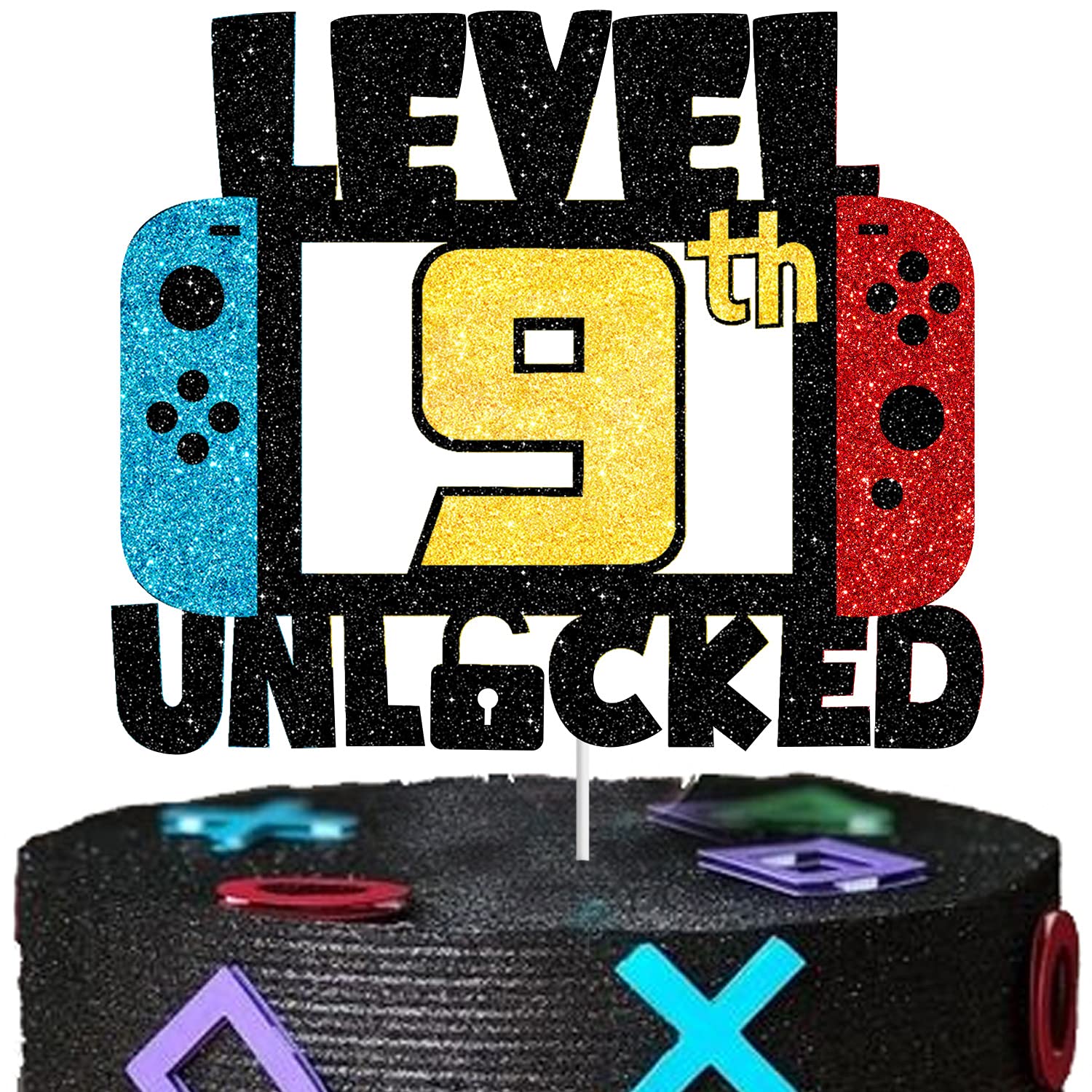 9 LEVEL UNLOCKED Birthday Cake Topper - 9th Happy Birthday Gamepad Cake Topper - Video Game Kids Boy Girl Bday Party Decorations Supplies - Handmade