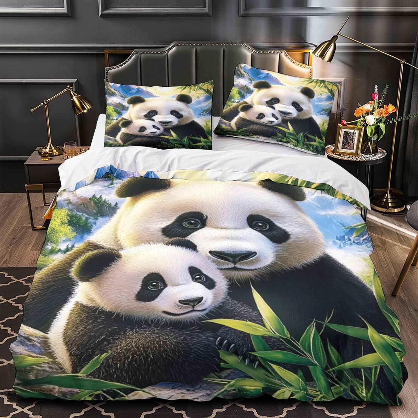 Visages de panda housse de couette microfibre parure de lit 220x240cm